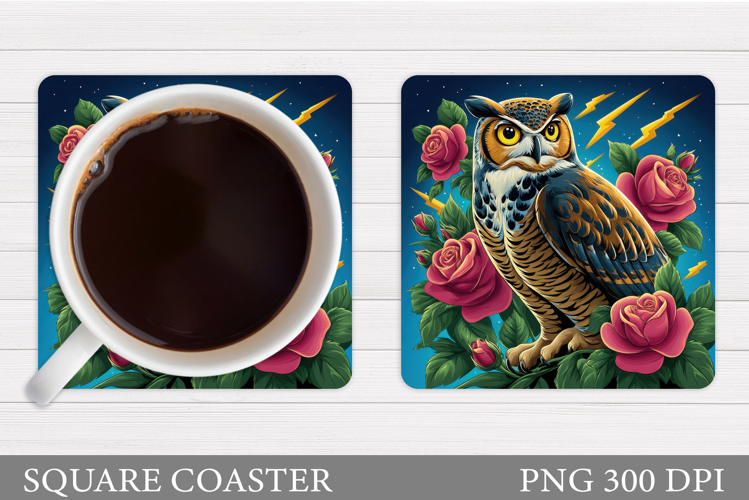 Owl Coaster Design. Owl Flowers Coaster Sublimation