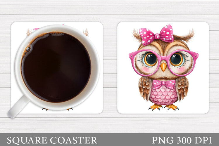 Cute Owl Coaster Design. Cute Owl Sublimation example image 1