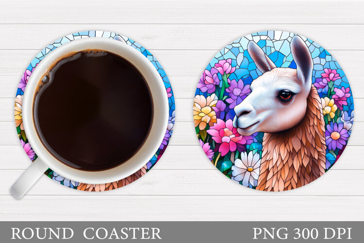 Cute Lama Coaster Design. Lama Flowers Coaster Sublimation example image 1
