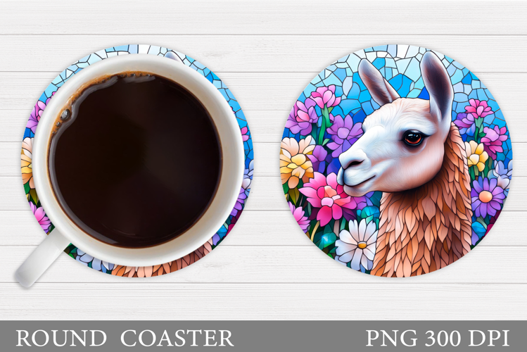 Cute Lama Coaster Design. Lama Flowers Coaster Sublimation