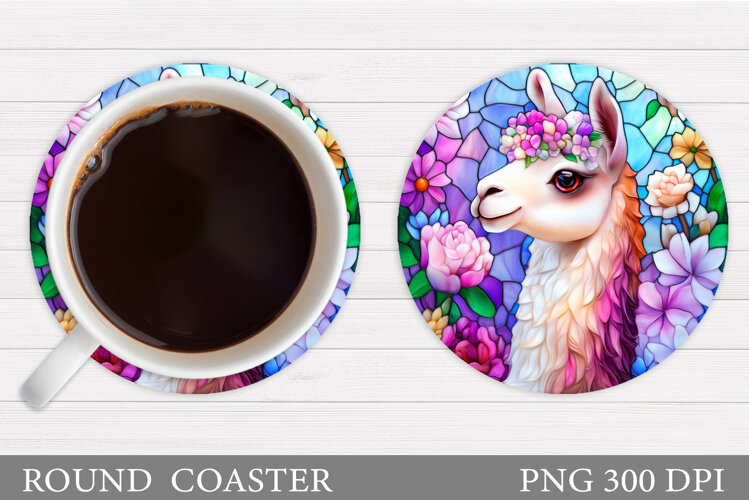 Cute Lama Coaster Design. Lama Flowers Coaster Sublimation example image 1