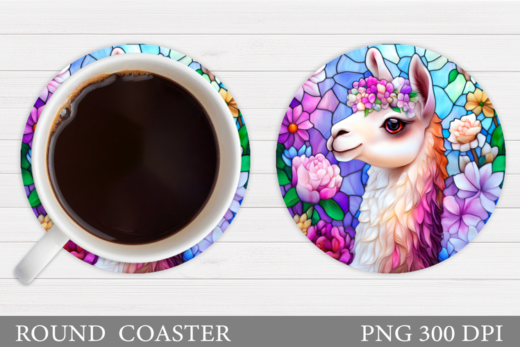 Cute Lama Coaster Design. Lama Flowers Coaster Sublimation