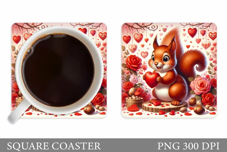 Valentines Squirrel Coaster. Squirrel Coaster Sublimation