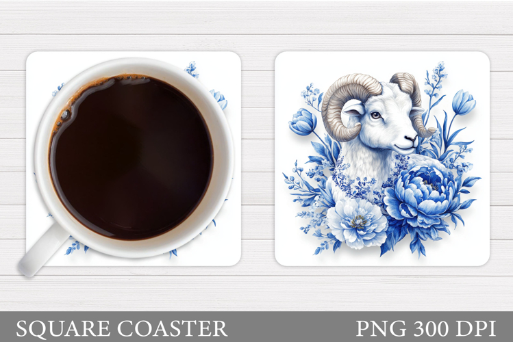 Cute Ram Coaster Design. Ram Flowers Coaster Sublimation