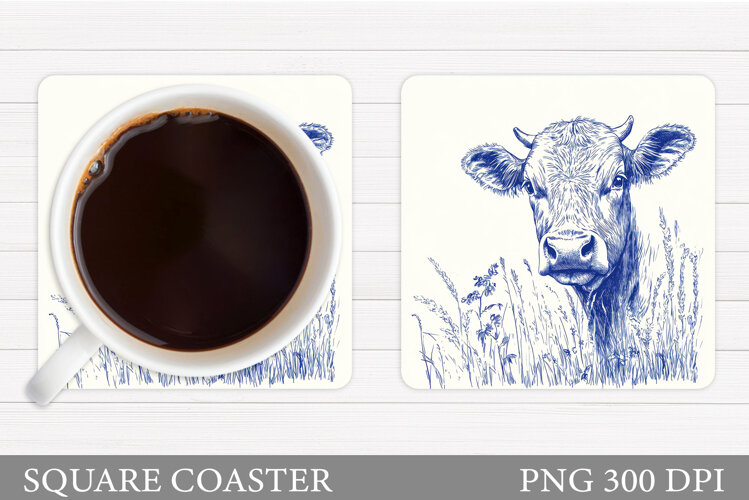 Cow Coaster Design. Cow Flowers Coaster Sublimation example image 1