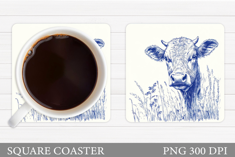 Cow Coaster Design. Cow Flowers Coaster Sublimation