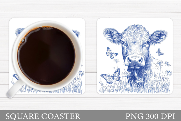Cow Coaster Design. Cow Flowers Coaster Sublimation