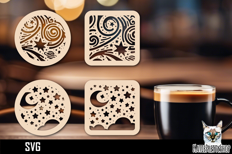 Lasercut Coasters night sky, Galaxy coaster svg cut file