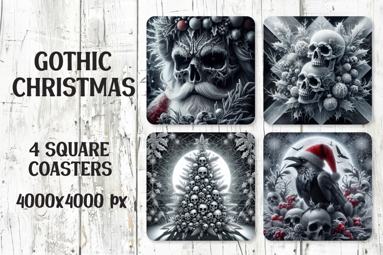 Gothic Christmas Coasters | Dark Santa, Skulls, Tree & Raven