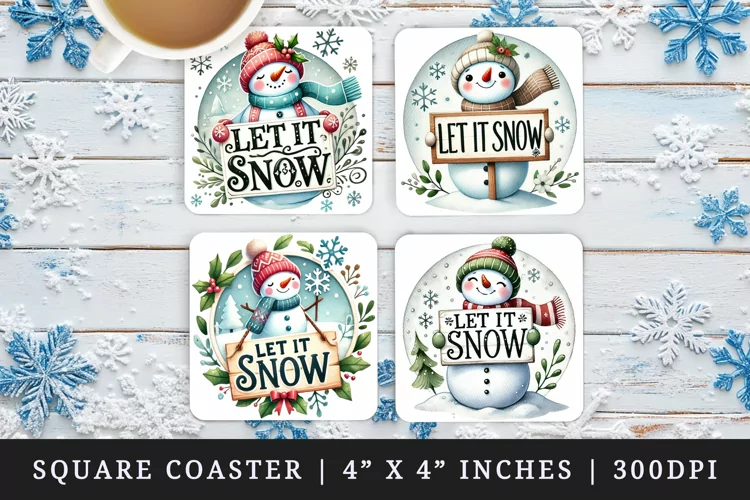 Christmas snowman square coaster sublimation design coasters