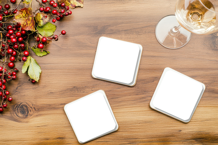 Square Coasters Mockup with Rounded Corners, Product Mockup