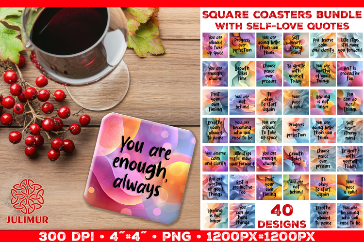 Self Love Affirmation Square Coaster Sublimation Designs Set