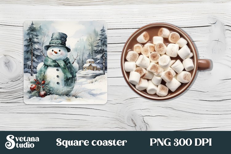 Christmas square coaster sublimation | Snowman coaster PNG