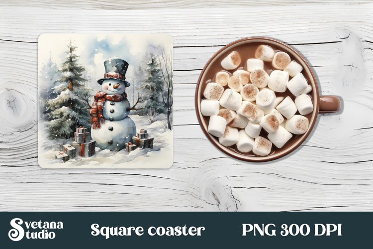 Christmas funny snowman square coaster PNG sublimation