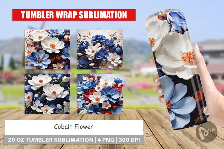 Tumbler Wrap Cobalt Flower