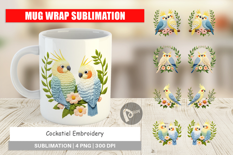 Mug Wrap Cockatiel Embroidery
