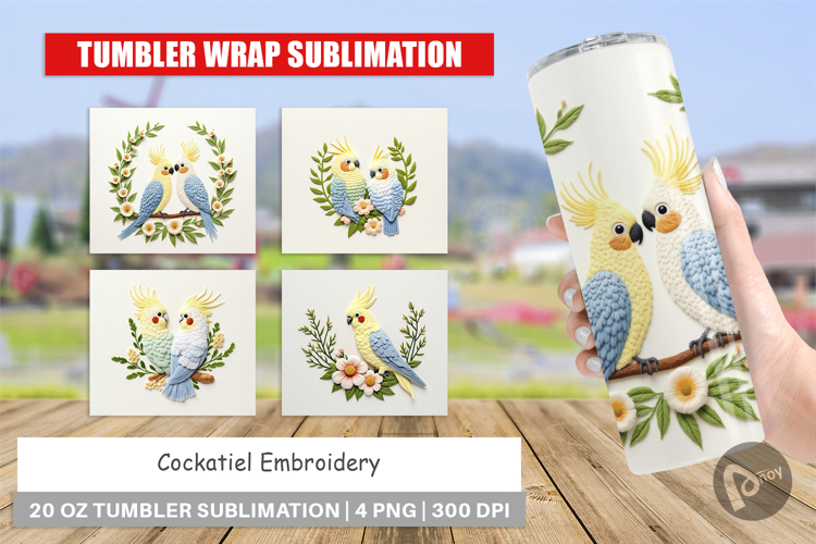 Tumbler Cockatiel Embroidery