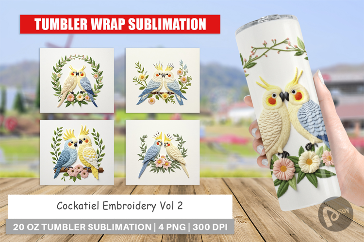 Tumbler Cockatiel Embroidery