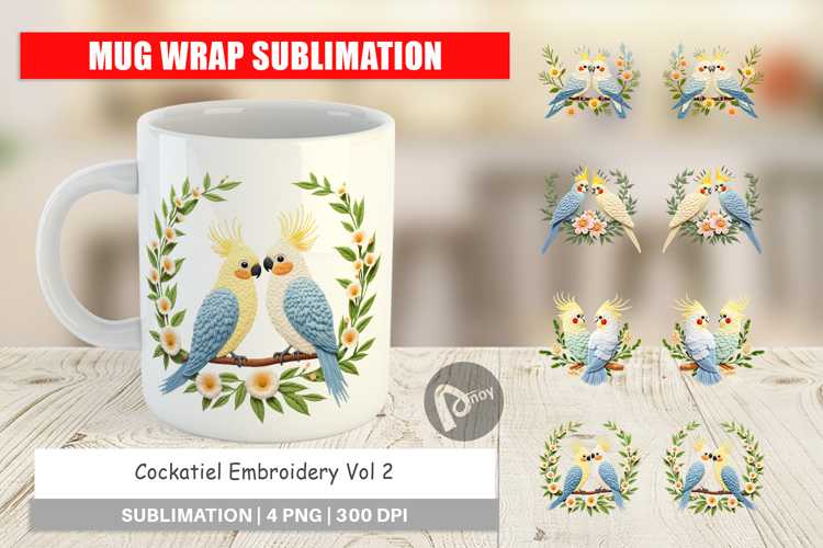 Mug Wrap Cockatiel Embroidery