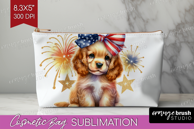 Cocker Spaniel Dog Cosmetic Bag Patriotic Dog Makeup Bag PNG