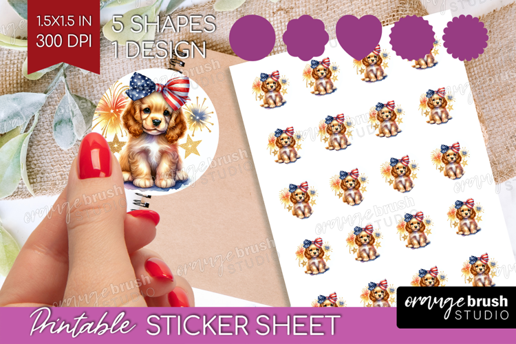 Cocker Spaniel Dog Round Sticker Patriotic Dog Printable