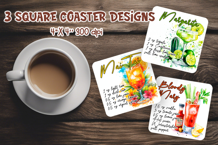 Alcohol Cocktail Sublimation Coasters | Margarita, Mai Tai