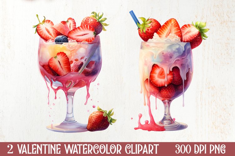 Cocktail Glass Valentine Clipart, Valentines PNG example image 1