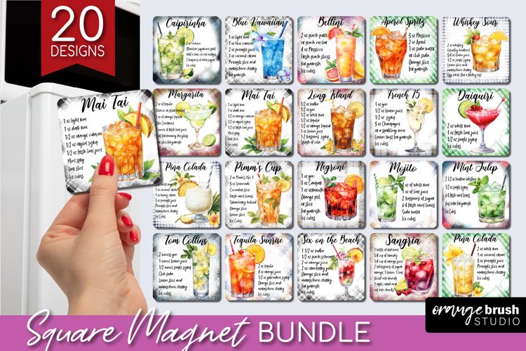 Cocktail Recipe Magnet Sublimation Bundle Recipe Magnet PNG