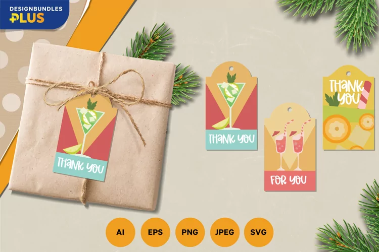 Cocktails Gift Tags Set, Thank You & For You - 3 Variations