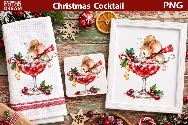Christmas Mouse Clipart | Festive Cocktail Sublimation