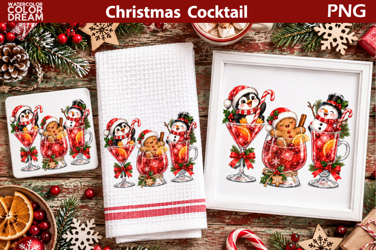 Christmas Cocktail Clipart | Cute Holiday Sublimation