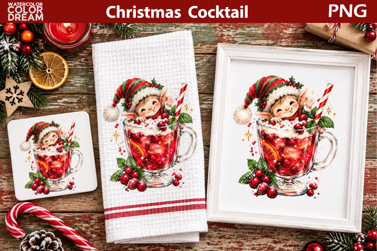 Christmas Elf Cocktail Clipart | Holiday Drink Sublimation