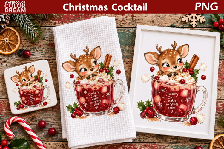 Christmas Reindeer Cocktail Clipart | Holiday Drink Sublimat