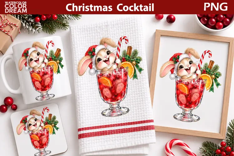 Christmas Cocktail Clipart | Cute Holiday Rabbit Clipart
