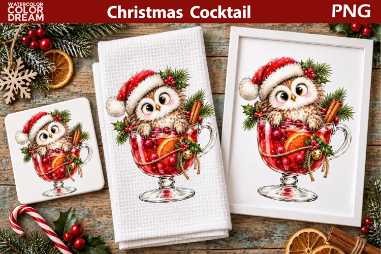 Christmas Cocktail Clipart | Cute Holiday Owl Clipart