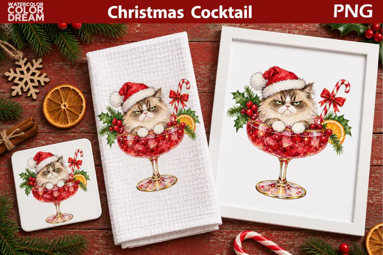 Christmas Grumpy Cat Cocktail | Holiday Sublimation