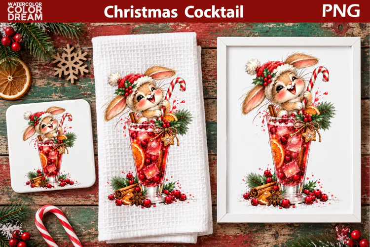 Christmas Bunny Cocktail | Holiday Animal Sublimation