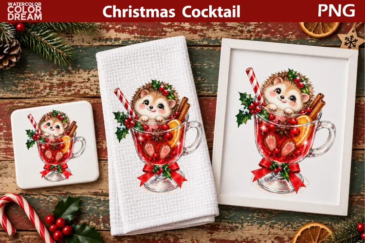 Christmas Cocktail Clipart | Cute Holiday Hedgehog Clipart