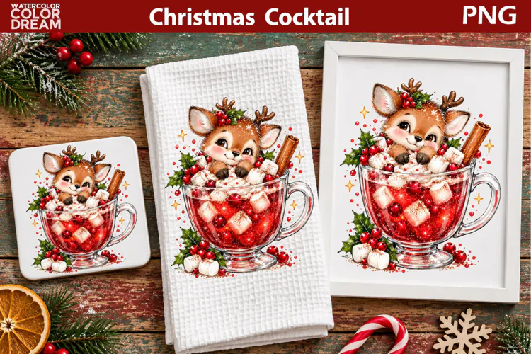 Christmas Reindeer Cocktail | Holiday Deer Sublimation