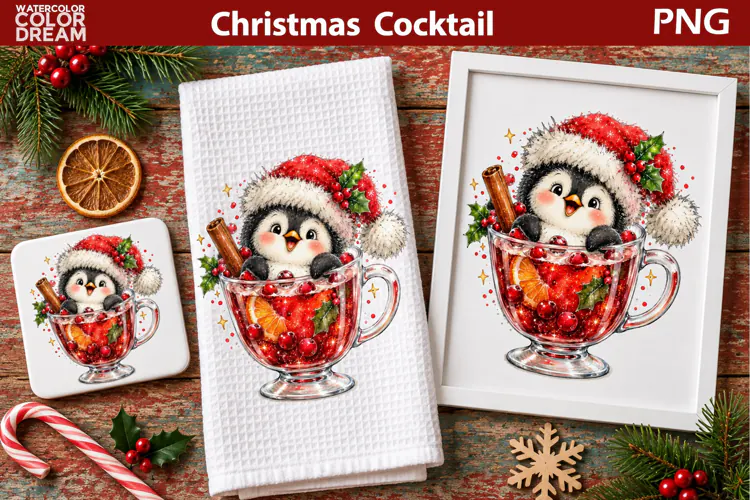 Christmas Penguin Cocktail | Holiday Animal Sublimation