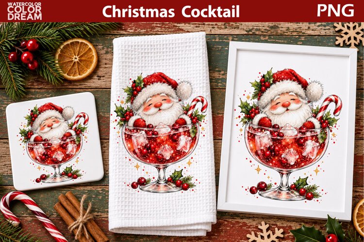 Christmas Cocktail Clipart | Santa Claus Sublimation example image 1
