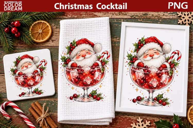 Christmas Cocktail Clipart | Santa Claus Sublimation