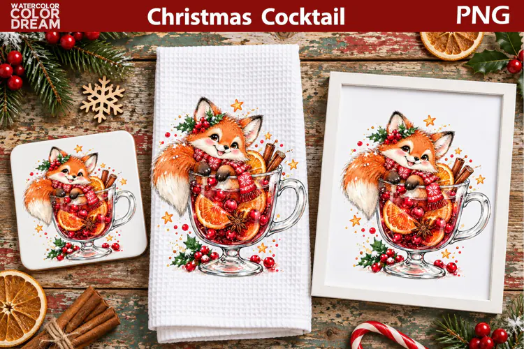 Christmas Cocktail Clipart | Cute Fox Sublimation