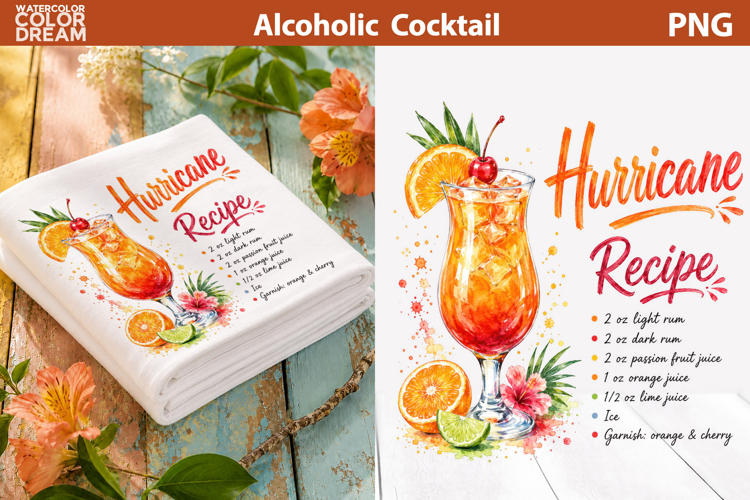 Hurricane Cocktail Clipart | Tropical Rum Drink Sublimation