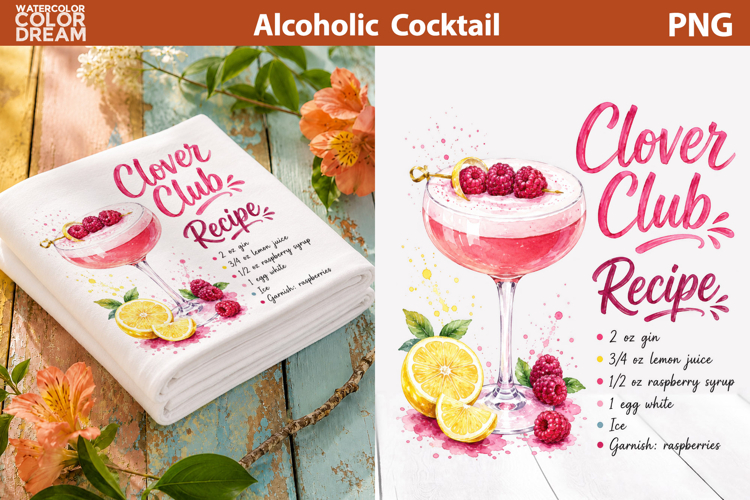 Clover Club Cocktail Clipart | Raspberry Gin Pink Recipe
