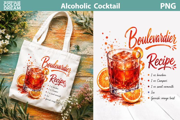 Boulevardier Watercolor Cocktail | Bar Recipe Sublimation