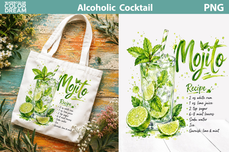 Mojito Watercolor Cocktail | Summer Drink Sublimation