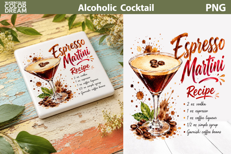 Espresso Martini Watercolor | Coffee Cocktail Recipe Print