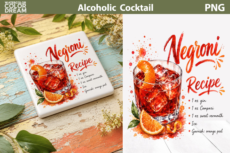 Negroni Cocktail Watercolor | Recipe Drink Print