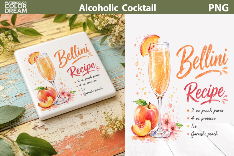 Bellini Cocktail PNG | Peach Drink Sublimation Art